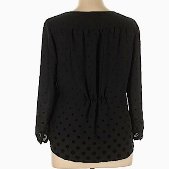 Lands End Blouse Top Black on Black Polka Dot Button Front Long Sleeve Size 4 - Picture 2 of 8